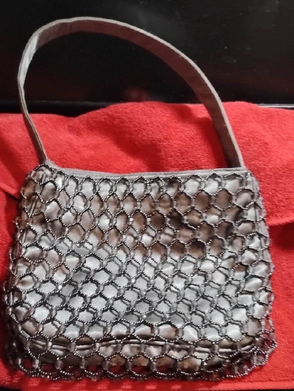 Sasha Metallic Gray Bead-Embellished Evening Cocktail Prom Handbag Crossbody